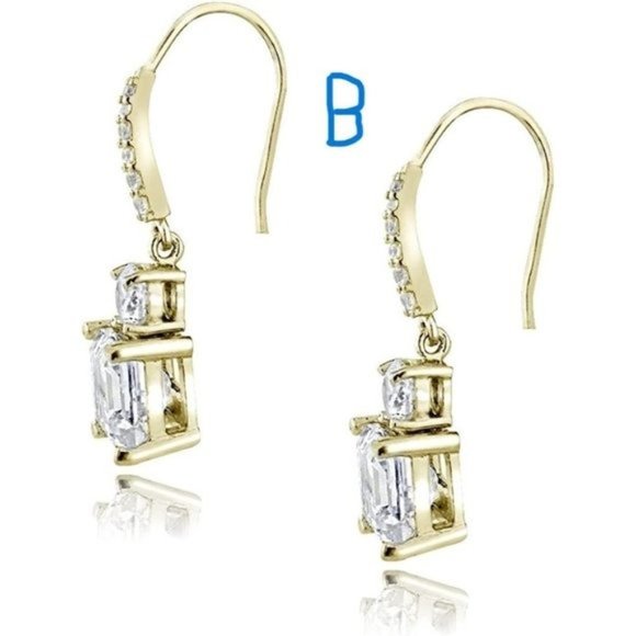 New Sterling Solid .925 Sterling Silver Asscher-Cut Cubic Zirconia Dangl… - Picture 1 of 12